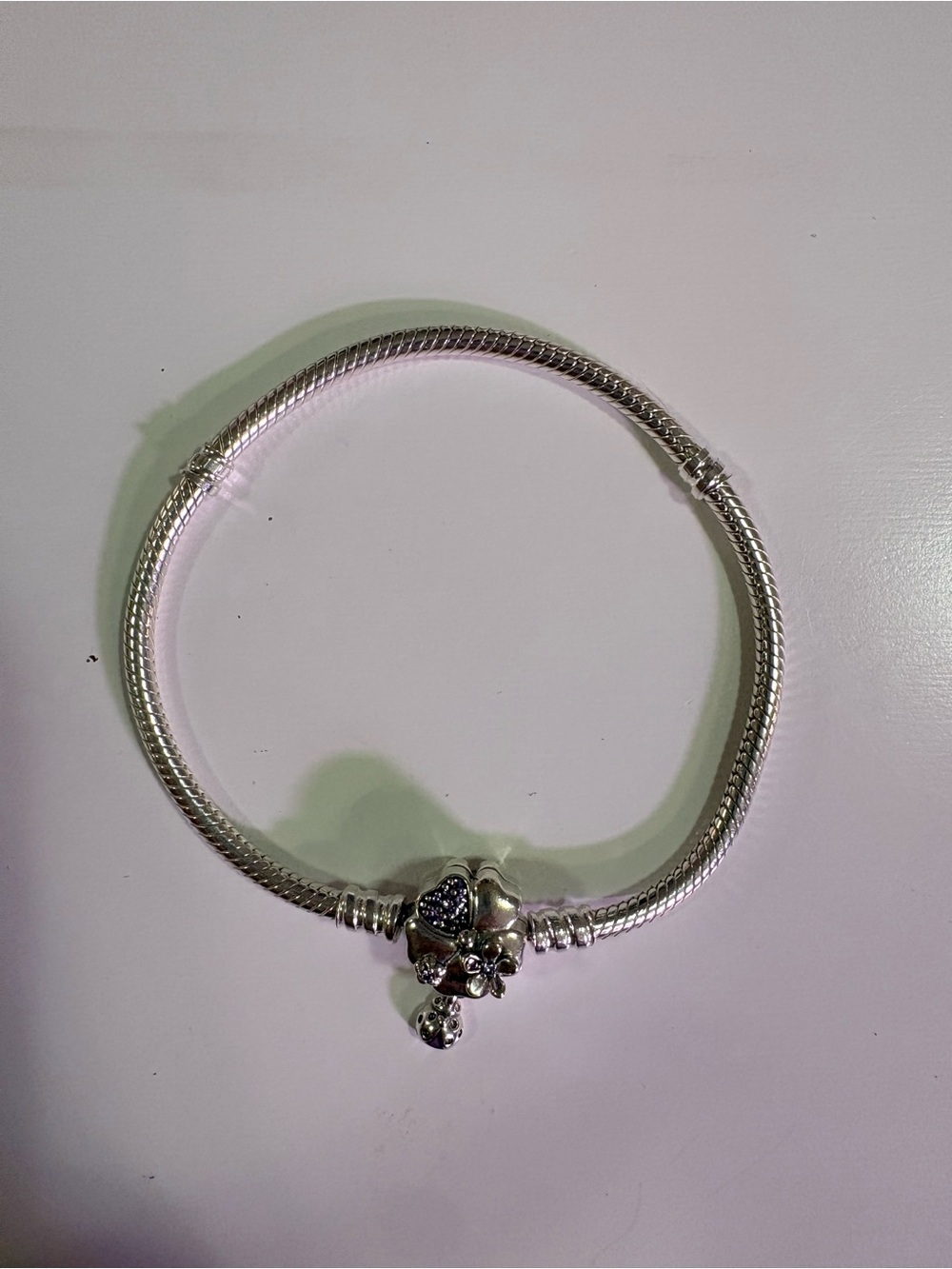 Pandora Silver Bracelet with Flower and Ladybug Dangle Clasp